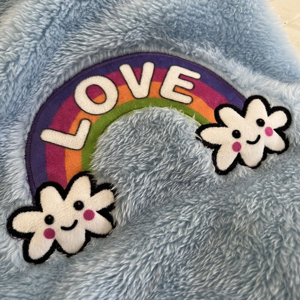 NWOT Dog Sweater (Medium) Love Smile Rainbow | Light Blue Faux Fur Pullover Soft - Picture 2 of 5
